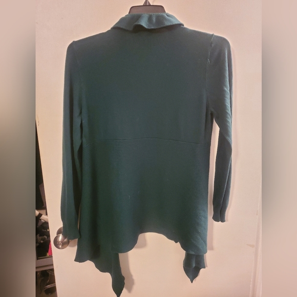 Dark Green Ruffle Collar Open Front Cardigan - Picture 2 of 3